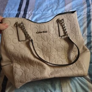 Calvin Klein Tan Embossed Tote Bag